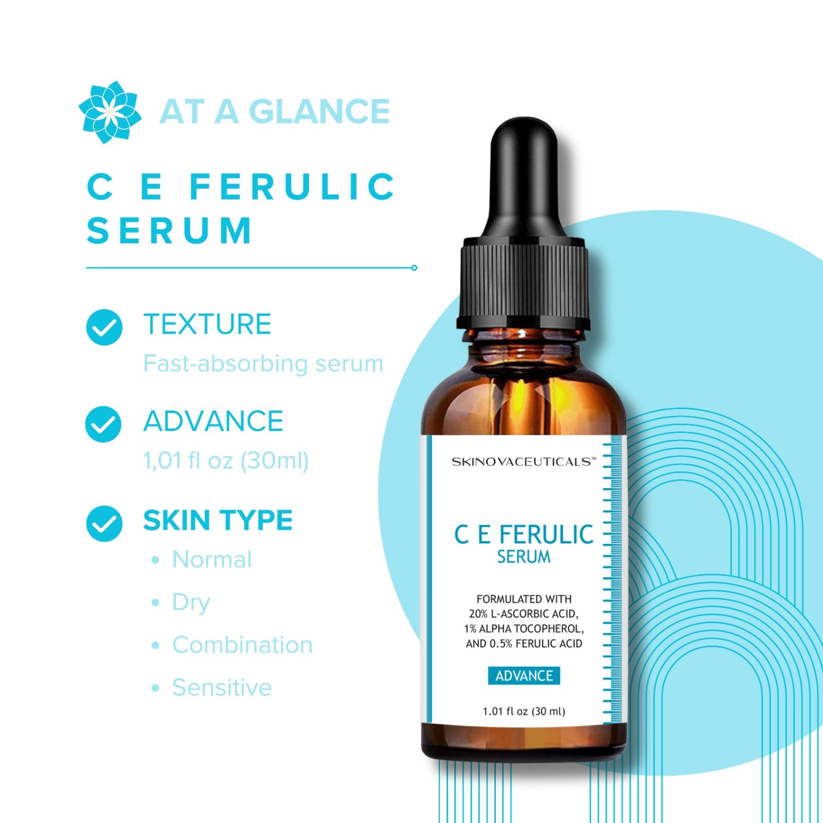 SkinovaCeuticals C E Ferulic with 20% L-Ascorbic Acid — Vitamin C Serum for Anti-Aging, Firming, and Brightening — 1.01 fl oz / 30 ml