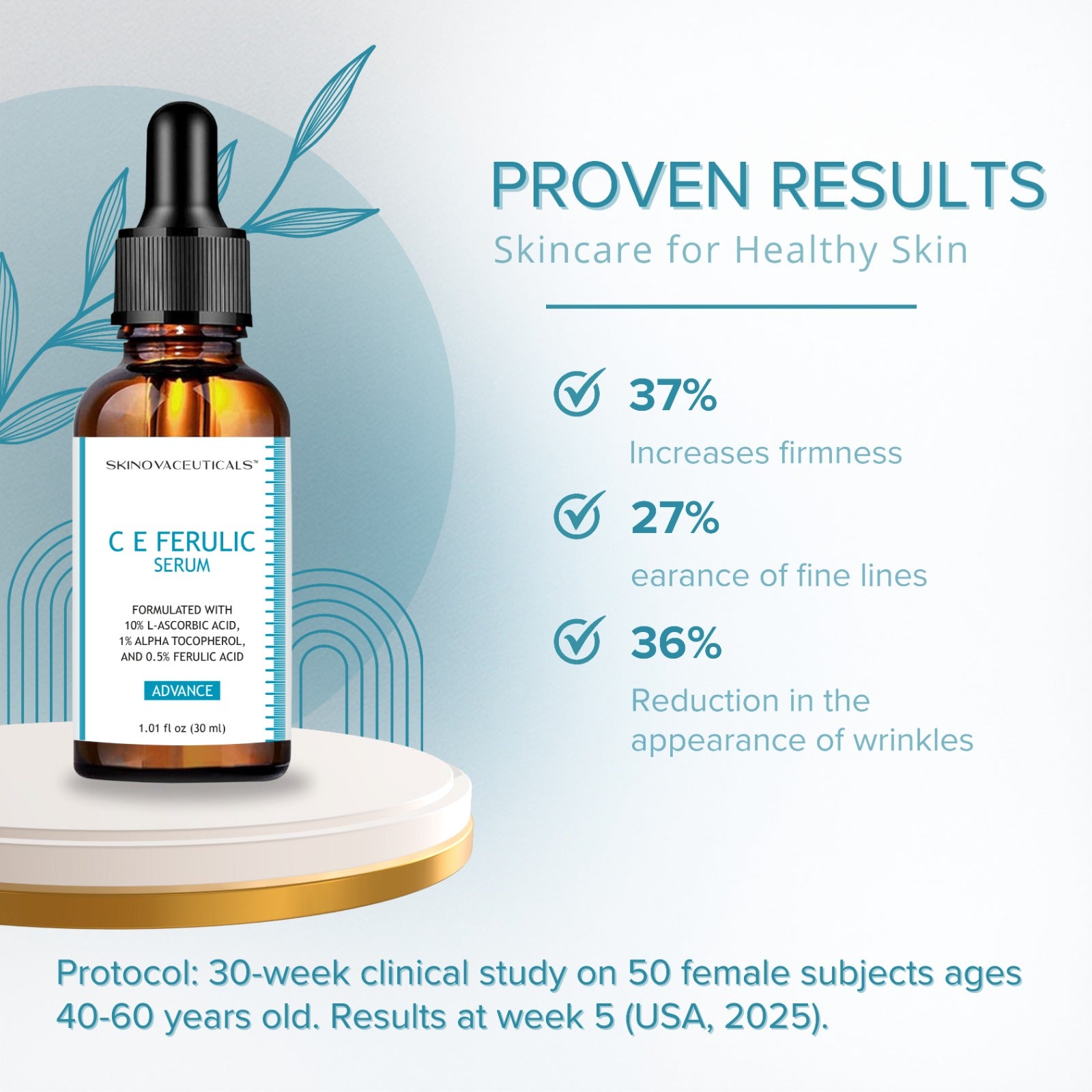 SkinovaCeuticals C E Ferulic with 10% L-Ascorbic Acid — Vitamin C Serum for Anti-Aging, Firming, and Brightening — 1.01 fl oz / 30 ml