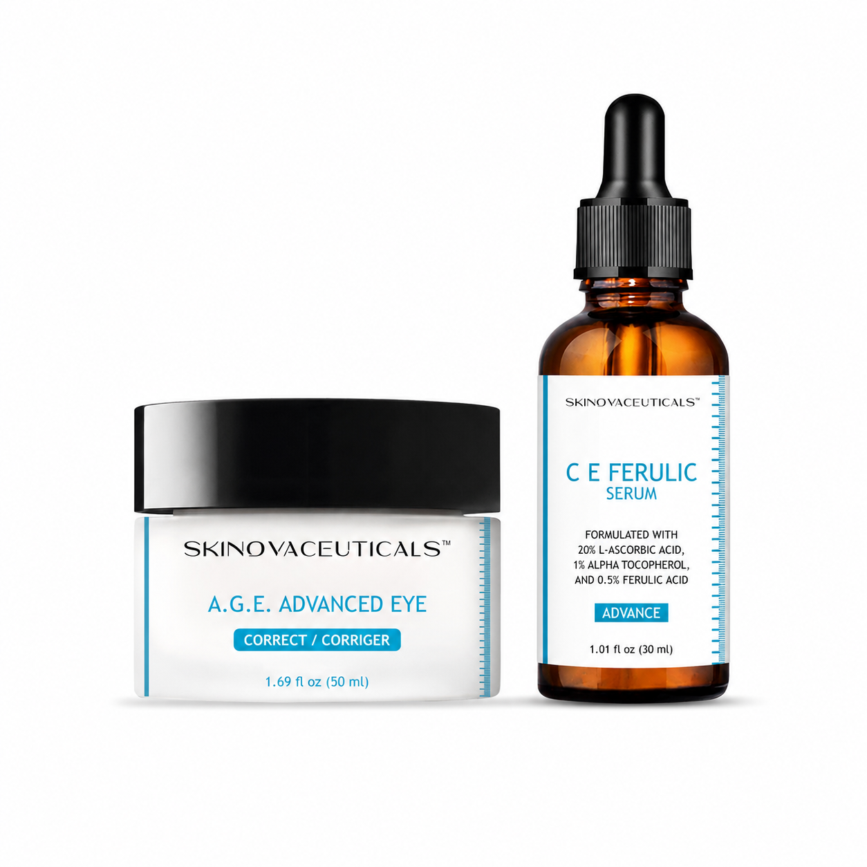 SkinovaCeuticals Anti-Aging Skincare Bundle – Vitamin C E Ferulic Face Serum + A.G.E. Advanced Eye Cream