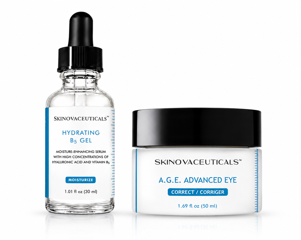 SkinovaCeuticals Hydration & Eye Care Duo – Hydrating B5 Gel Serum + A.G.E. Advanced Eye Cream – Hyaluronic Acid & Vitamin B5 – Deep Hydration, Dark Circle & Fine Line Care